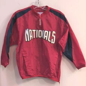 Majestic Washington Nationals Pullover Windbreaker Warm Up Jacket Sz Youth Small